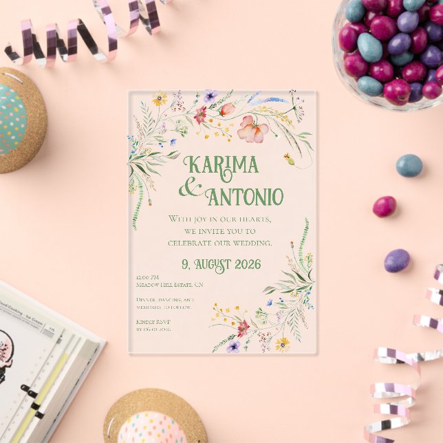 Invitations En Acrylique Fleurs sauvages Whimsy de Bloomin (Insitu (Célébration))