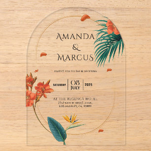 Invitations En Acrylique Fleurs Tropicales Élégantes de Mariage