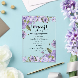 Invitations En Acrylique Fleurs violettes de lavande 50e anniversaire maria