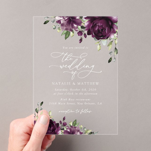 Invitations En Acrylique Fleurs violettes, Fleurs de prunes, Boho, Mariage  (In situ (ordinateur de poche))