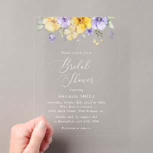 Invitations En Acrylique Fleurs violettes, Fleurs jaunes, Lancement de bouq