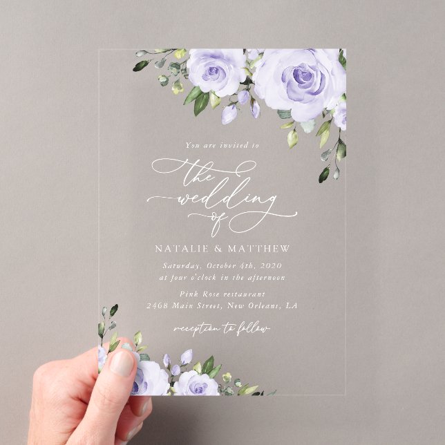Invitations En Acrylique Fleurs violettes, Fleurs Lilac, Mariage Floral (In situ (ordinateur de poche))