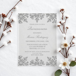 Invitations En Acrylique Flocon de neige d'argent Quinceanera d'hiver