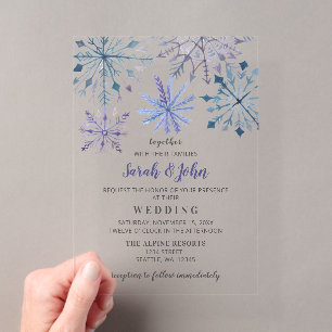 Invitations En Acrylique Flocons de neige aquarelle rustique mariage d'hive