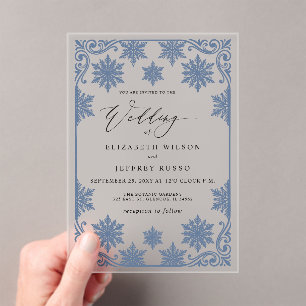 Invitations En Acrylique Flocons de neige bleus élégants Mariage d'hiver