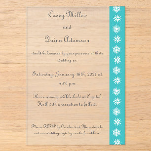 Invitations En Acrylique Flocons de neige d'hiver en turquoise Mariage Acry