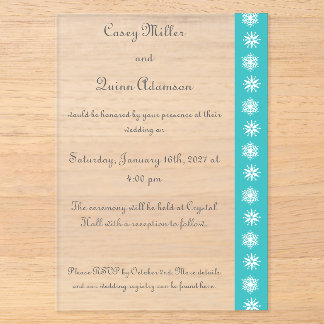 Invitations En Acrylique Flocons de neige d'hiver en turquoise Mariage Acry