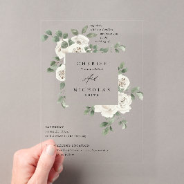 Invitations En Acrylique Floral blanc et Mariage d'Eucalyptus V2