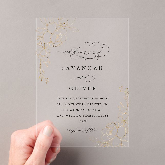 Invitations En Acrylique Floral Linal Blanc & Noir Mariage (In situ (ordinateur de poche))