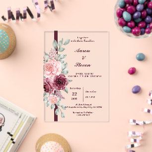 Invitations En Acrylique Floral personnalisé avec leurs familles mariage
