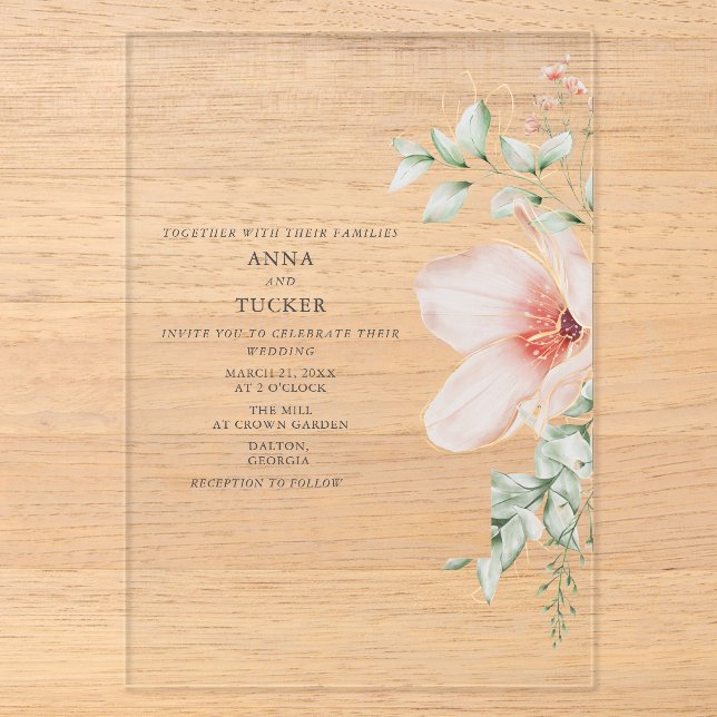 Invitations En Acrylique Floral Pink Wedding (Recto)