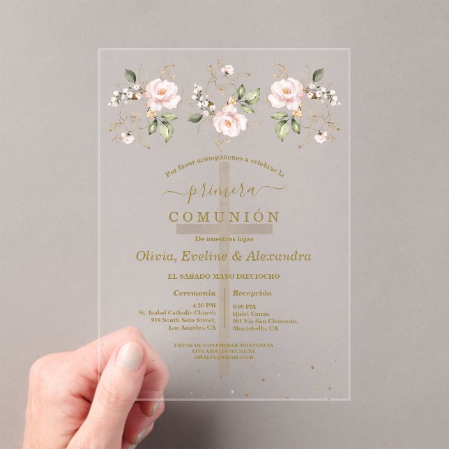 Invitations En Acrylique Floral Primera Comunión Triplets Holy Communion (In situ (ordinateur de poche))
