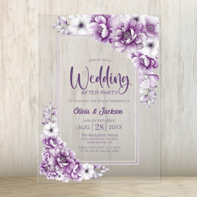 Invitations En Acrylique Floral rose Mariage après la fête (Créateur téléchargé)