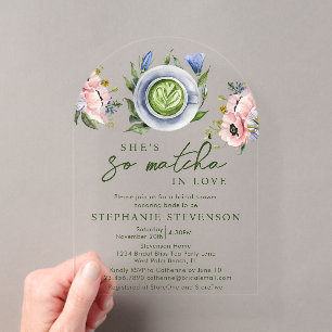 Invitations En Acrylique Floral rose Parfait Matcha Fête des mariées à thèm