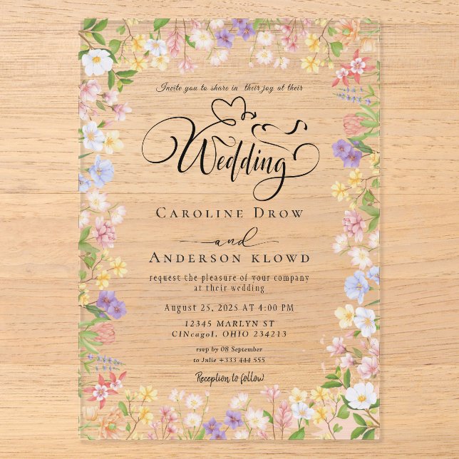 Invitations En Acrylique Floral Wedding (Recto)