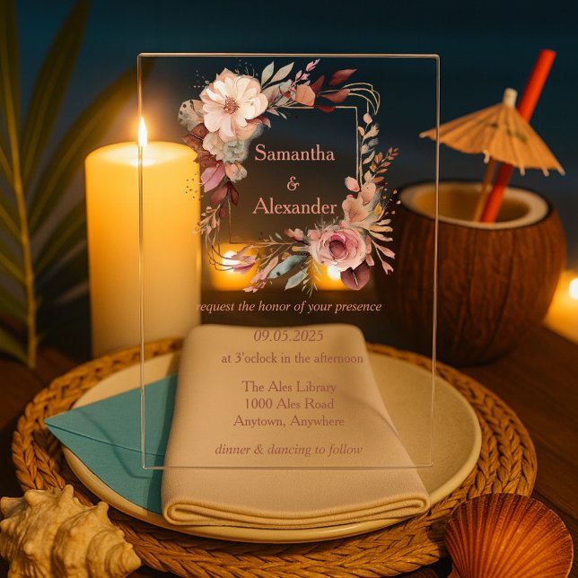 Invitations En Acrylique Flore Blush Boho (Créateur téléchargé)