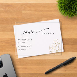Invitations En Acrylique Flore dorée Enregistrer la date