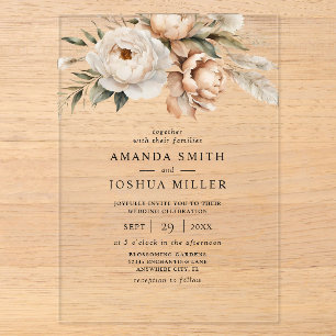 Invitations En Acrylique Flore Rustique Séchée Boho & Mariage de laiton Pam