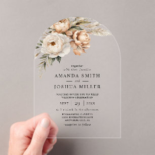 Invitations En Acrylique Flore Rustique Séchée Boho & Mariage de laiton Pam