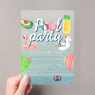 Invitations En Acrylique Flottes de piscine amusante   Partie du pool