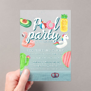 Invitations En Acrylique Flotteurs de piscine amusants   Fête au bord de la