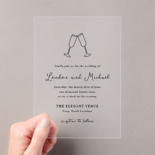 Invitations En Acrylique Flûtes à main Doodle Mariage moderne