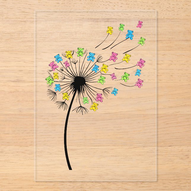 Invitations En Acrylique Flying cute bears dandelion flow (Recto)