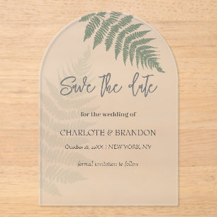 Invitations En Acrylique Forest Green Ferns Mariage extérieur