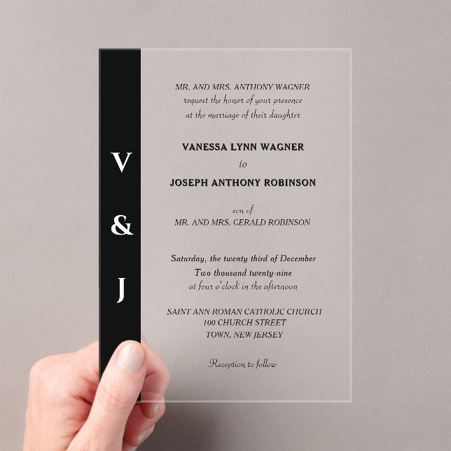 Invitations En Acrylique Formal Black and White Modern Wedding (In situ (ordinateur de poche))