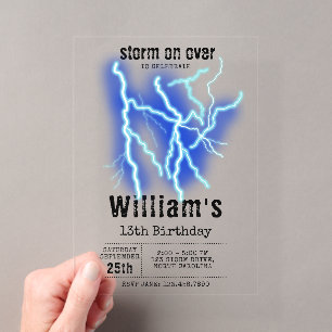 Invitations En Acrylique Foudre Électricité Orage Anniversaire