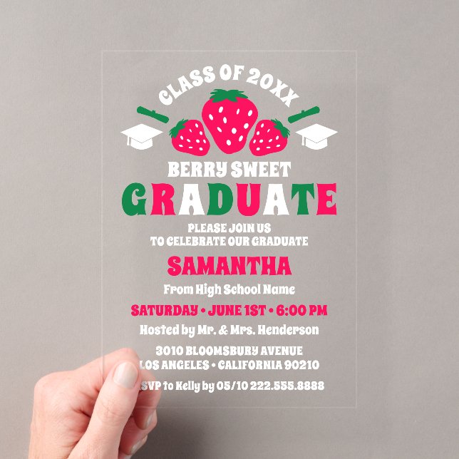 Invitations En Acrylique Fraise Berry Sweet Graduation Party (In situ (ordinateur de poche))
