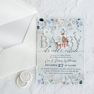 Invitations En Acrylique Froid en dehors du Baby shower Blue Winter Floral 