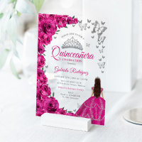 Fuchsia Rose Aquarelle Roses Argent Quinceanera