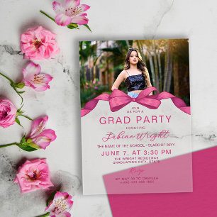 Invitations En Acrylique Fuchsia Rose Bow Photo Fête de Remise des Diplômes