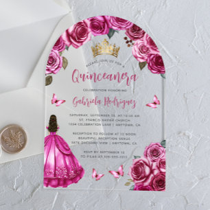 Invitations En Acrylique Fuchsia rose Rose aquarelle Quinceañera