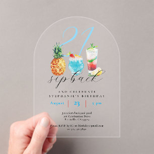 Invitations En Acrylique Fun Summer Sip Back Cocktails 21e Anniversaire
