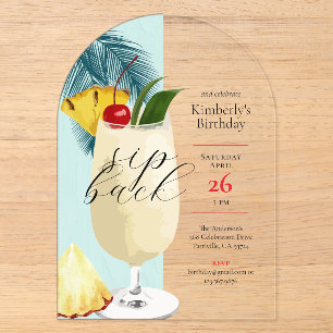 Invitations En Acrylique Fun Tropical Pina Colada Cocktail Anniversaire Fêt