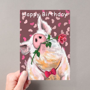 Invitations En Acrylique Funny Happy Birthday Card Porc Gentleman avec Rose