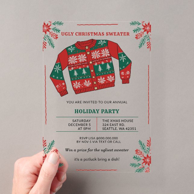 Invitations En Acrylique Funny Red Green Ugly Christmas Sweater Party (In situ (ordinateur de poche))