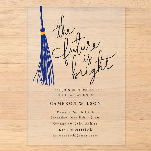 Invitations En Acrylique Futur est Bleu Bleu brillant Tassel Graduation Par