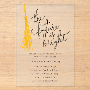 Invitations En Acrylique Futur Est Bright Jaune Tassel Graduation Party
