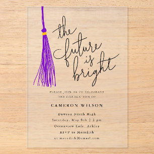 Invitations En Acrylique Futur Est Bright Purple Tassel Graduation Party