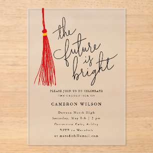 Invitations En Acrylique Futur Est Bright Red Tassel Graduation Party