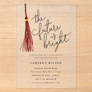 Invitations En Acrylique Futur est brillant Maroon Tassel Graduation Party