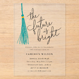 Invitations En Acrylique Futur est Turquoise brillant Tassel Graduation Par