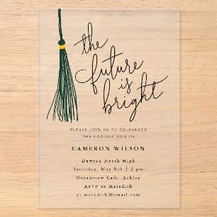 Invitations En Acrylique Futur est vert brillant Tassel Graduation Party