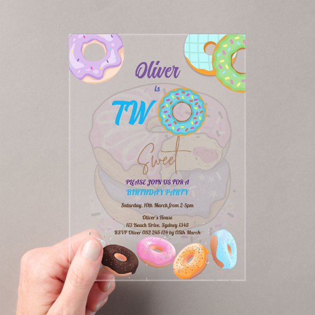 Invitations En Acrylique Garçon Donut 2e anniversaire (In situ (ordinateur de poche))