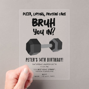 Invitations En Acrylique Garçons Bruh Anniversaire Adolescent Dumbbell