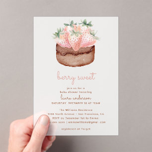 Invitations En Acrylique Gâteau aux fraises sucré Baby Shower