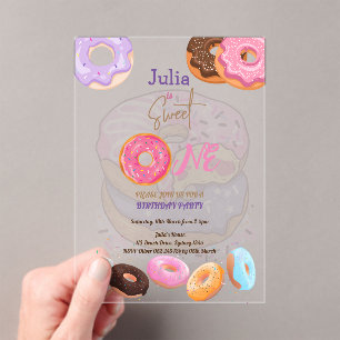 Invitations En Acrylique Gâteau d'anniversaire donut rose tendre